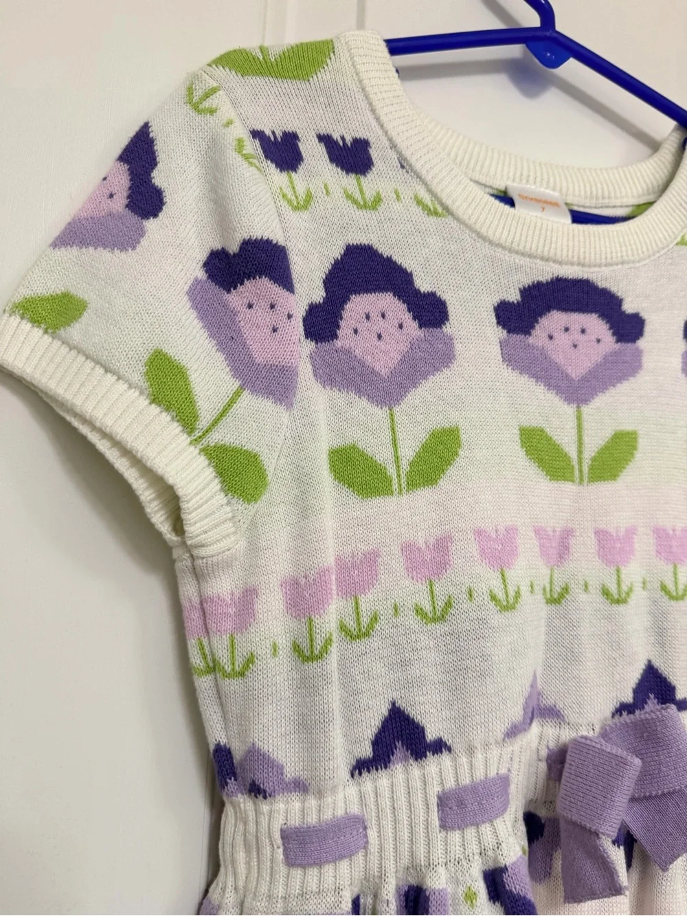 Girls' White & Purple Floral Knit Dress